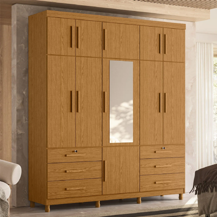 Guarda Roupa Casal 201cm 11 Portas Thony A02 Cinamomo       - Mpozenato