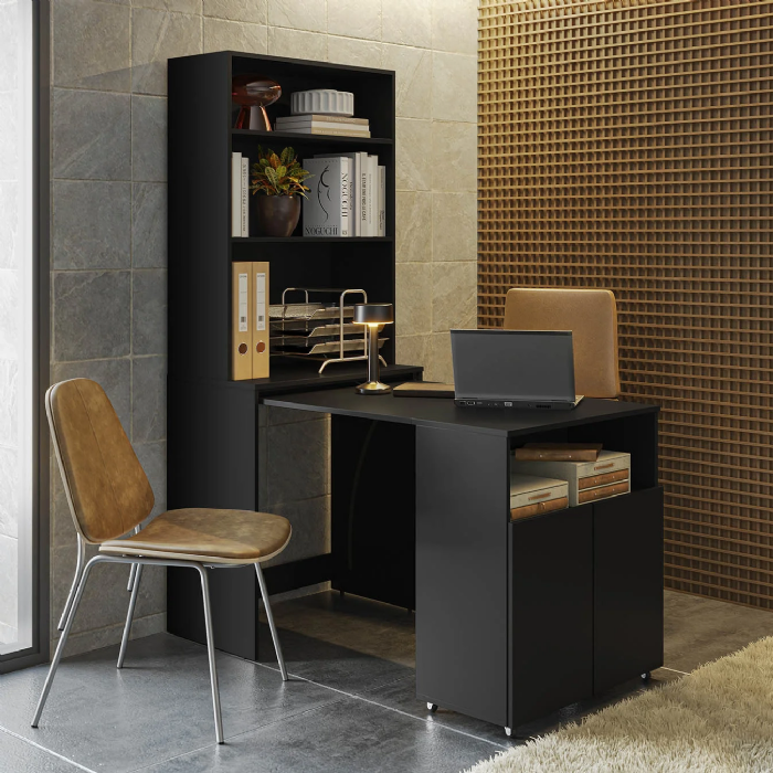Estante Escrivaninha Para Escritório Home Office Salt Preto Z06 - Mpozenato