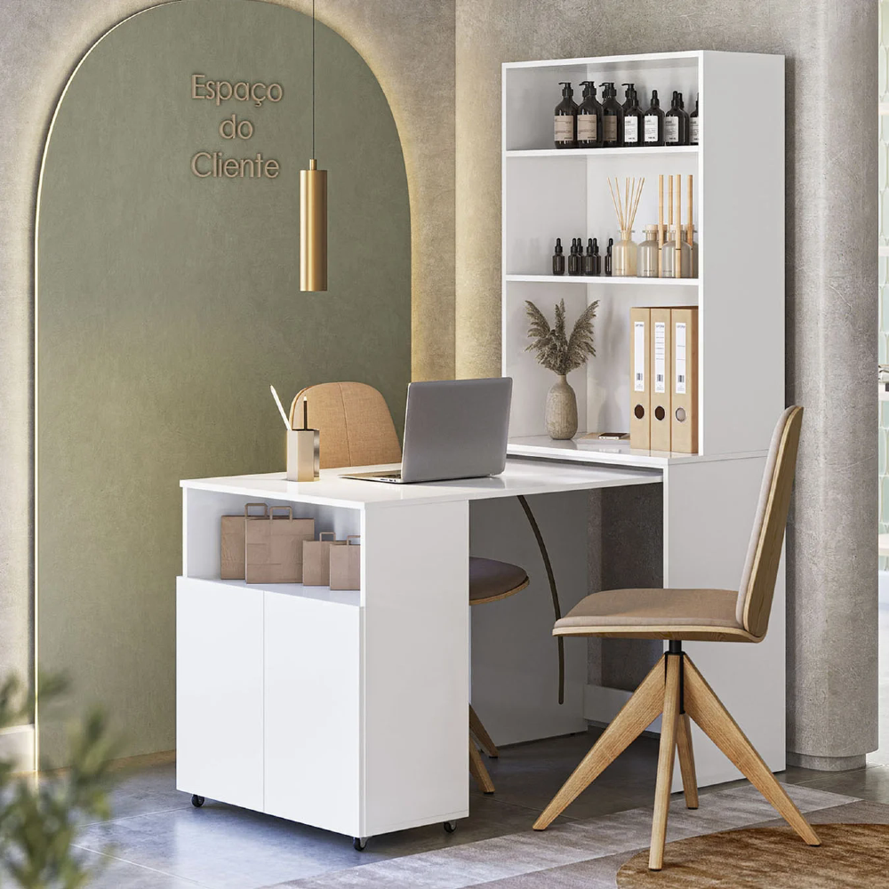 Estante Escrivaninha Com Mesa Bancada Retrátil Salt Branco Z06 - Mpozenato