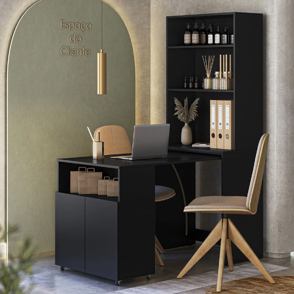 Estante Escrivaninha Com Mesa Bancada Retrátil Salt Preto Z06 - Mpozenato