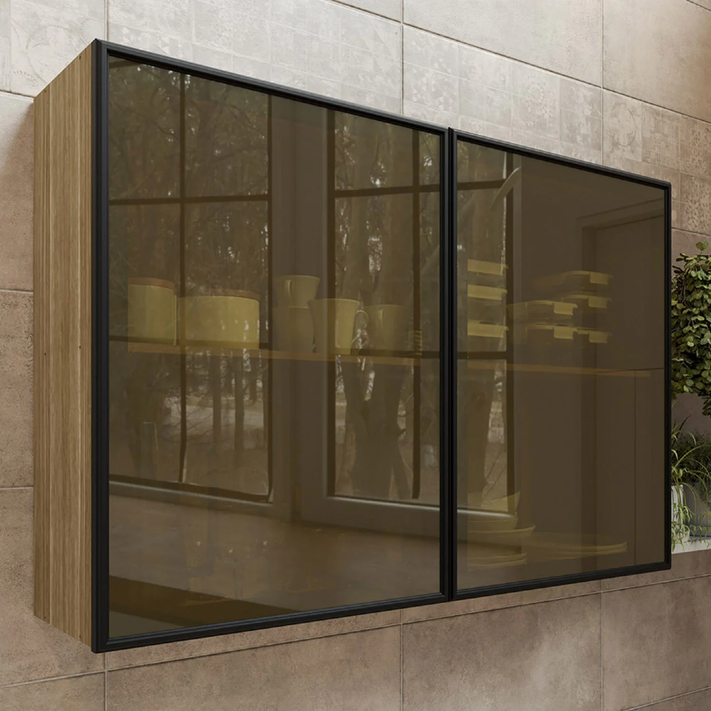 Armário de Cozinha 120cm 2 Portas de Vidro Minsk Freijó Z06 - Mpozenato