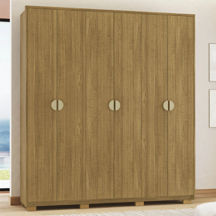Guarda Roupa Casal 203cm Com 6 Portas Noronha Nature - Vila Rica