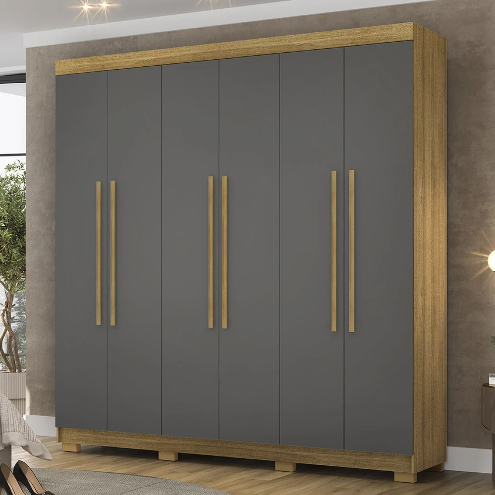 Guarda Roupa Casal 218cm 6 Portas Elegance Nature/Alasca - Vila Rica