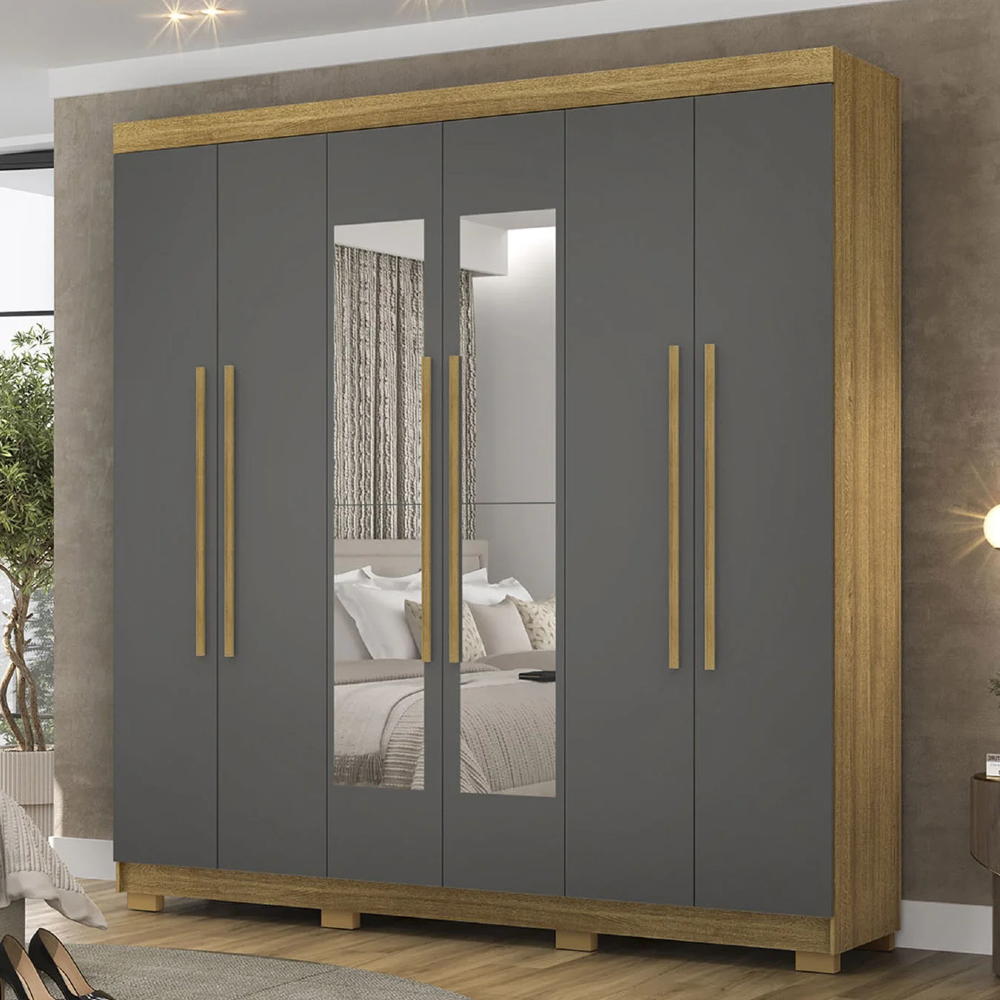 Guarda Roupa Casal 218cm Com Espelho Elegance Nature/Alasca - Vila Rica