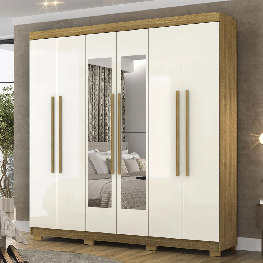 Guarda Roupa Casal 218cm Com Espelho Elegance Nature/Champanhe - Vila Rica