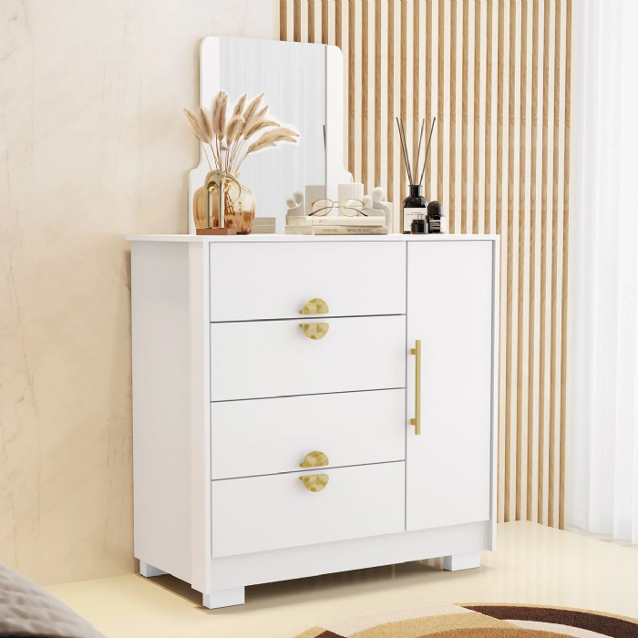 Cômoda Para Quarto 93cm Com Espelho Ilha Bela Flex Branco - Vila Rica