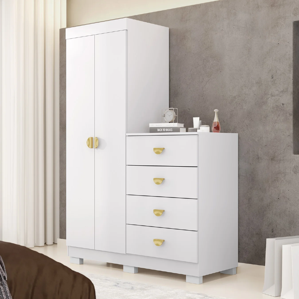Guarda Roupa Cômoda 4 Gavetas 120cm Cristal Flex Branco - Vila Rica