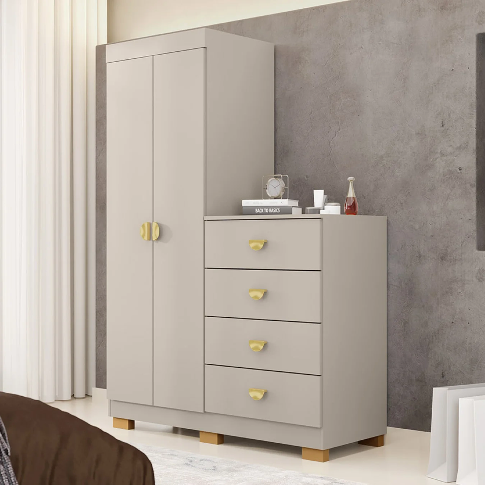 Guarda Roupa Cômoda 4 Gavetas 120cm Cristal Fendi - Vila Rica