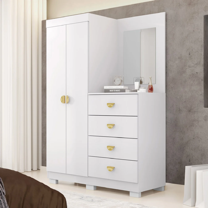 Guarda Roupa Cômoda Com Espelho 120cm Cristal Flex Branco - Vila Rica