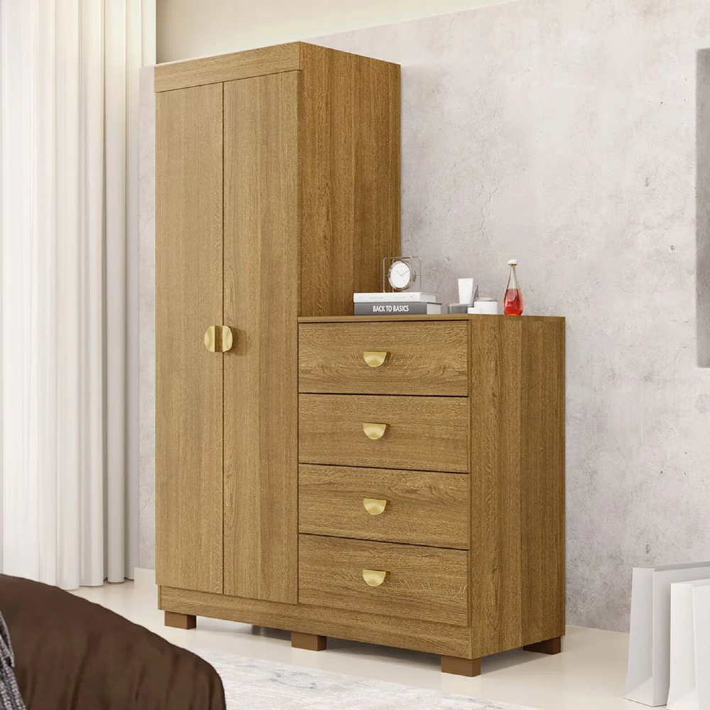 Guarda Roupa Cômoda 4 Gavetas 120cm Cristal Nature - Vila Rica