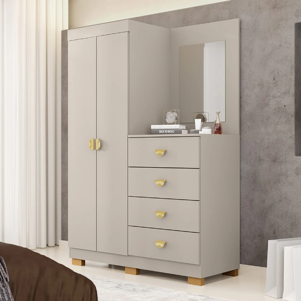 Guarda Roupa Cômoda Com Espelho 120cm Cristal Fendi - Vila Rica