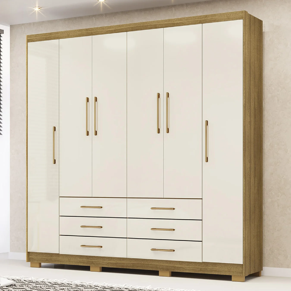 Guarda Roupa Casal 223cm 6 Portas Canadá Nature/Champanhe - Vila Rica