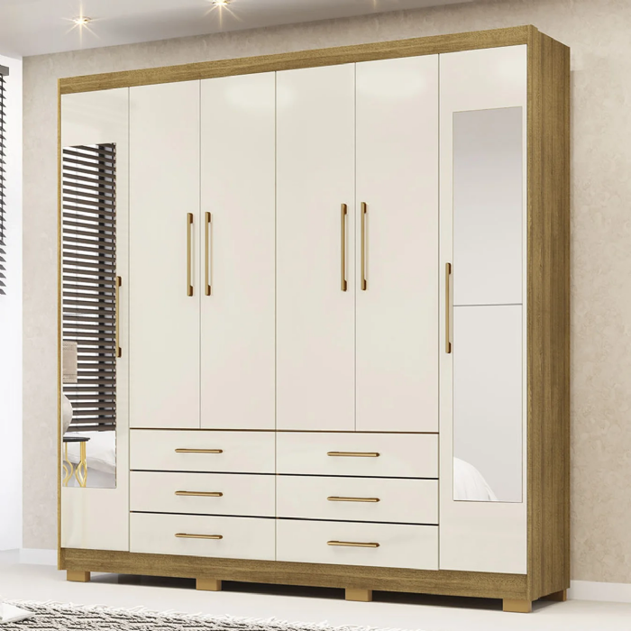 Guarda Roupa Casal 223cm Com Espelho Canadá Nature/Champanhe - Vila Rica