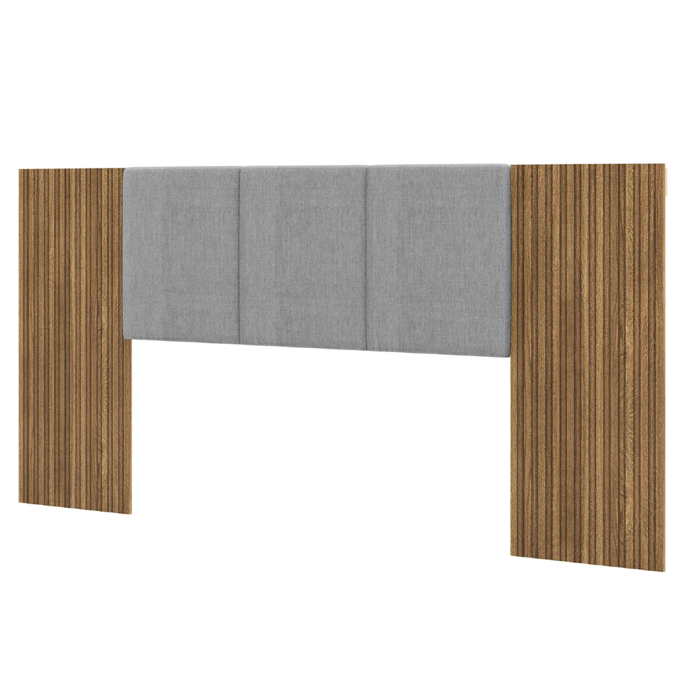 Cabeceira Casal Queen 268cm Com LED Cleo Linho Cinza V02 - Mpozenato