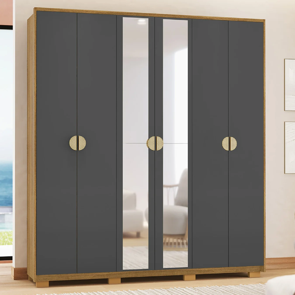 Guarda Roupa Casal 203cm Com Espelho Leo Nature/Alasca V02 - Mpozenato