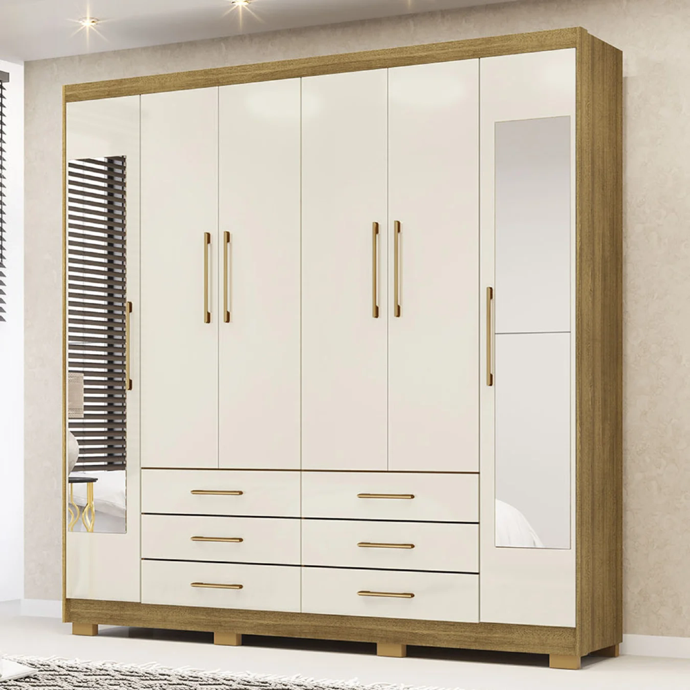 Guarda Roupa Casal 223cm Com Espelho Rick Nature/Champanhe V02 - Mpozenato