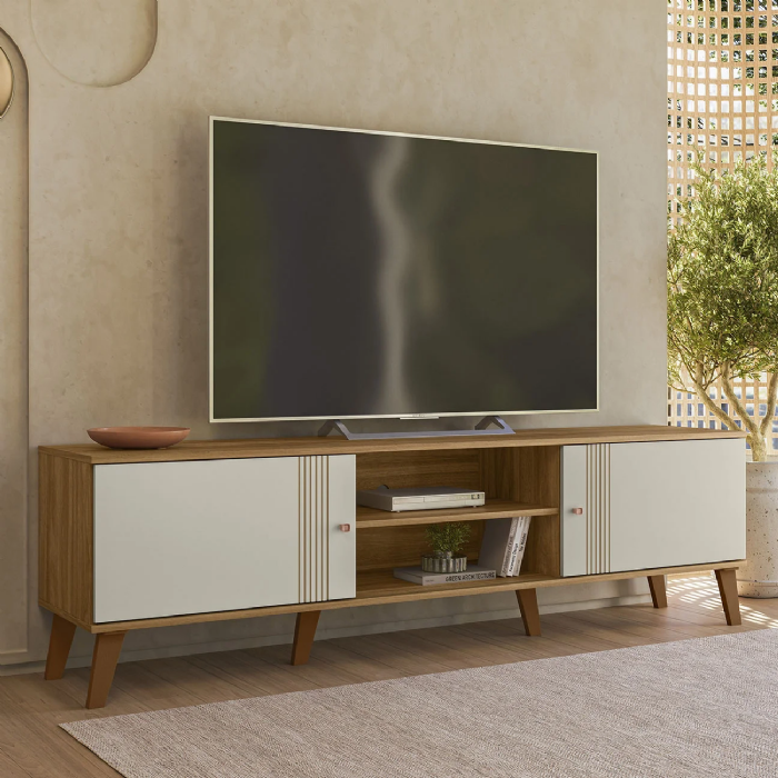 Rack Bancada Para TV 75 Pol 180cm Sia Nature/Off Z49       - Mpozenato