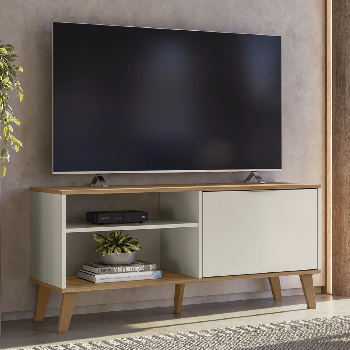 Rack Bancada Para TV 50 Pol 115cm Roby Off/Nature Z49      - Mpozenato