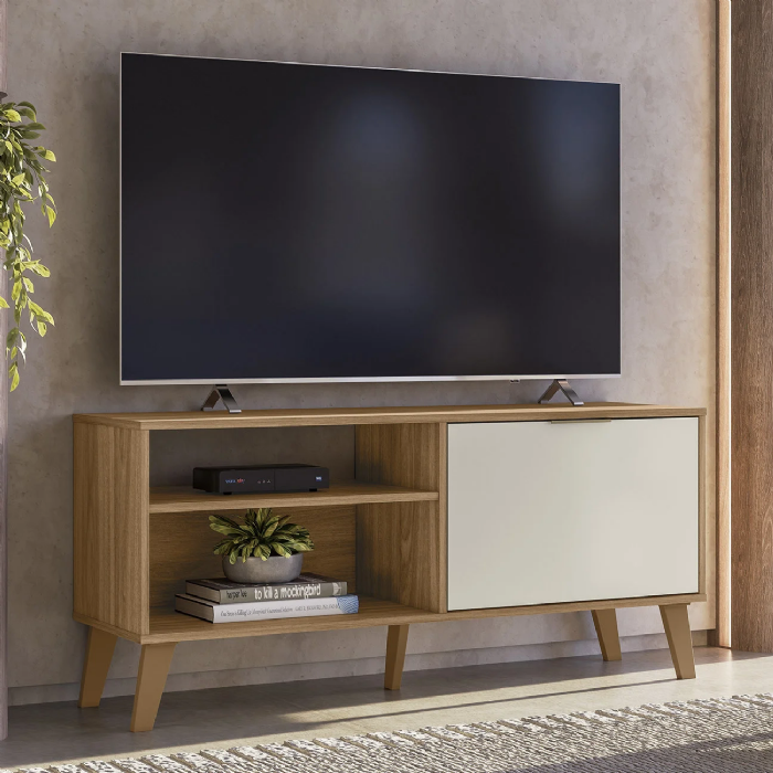 Rack Bancada Para TV 50 Pol 115cm Roby Nature/Off Z49      - Mpozenato