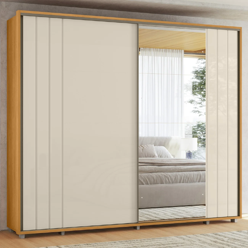 Guarda Roupa Casal 278cm 2 Portas 4 Espelhos Mya Off/Cinamomo Z10 - Mpozenato