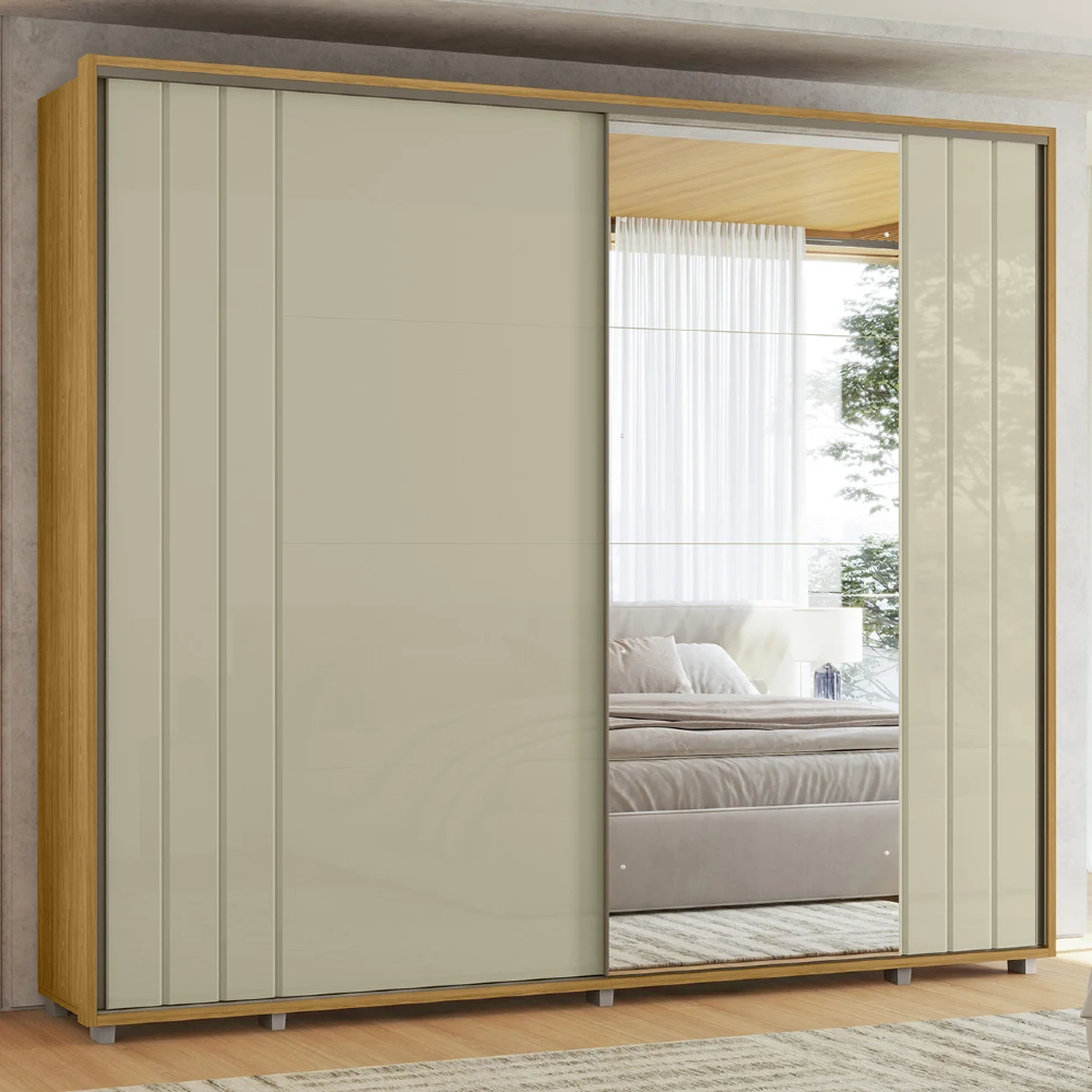 Guarda Roupa Casal 278cm 2 Portas 4 Espelhos Mya Opala/Cumaru Z10 - Mpozenato