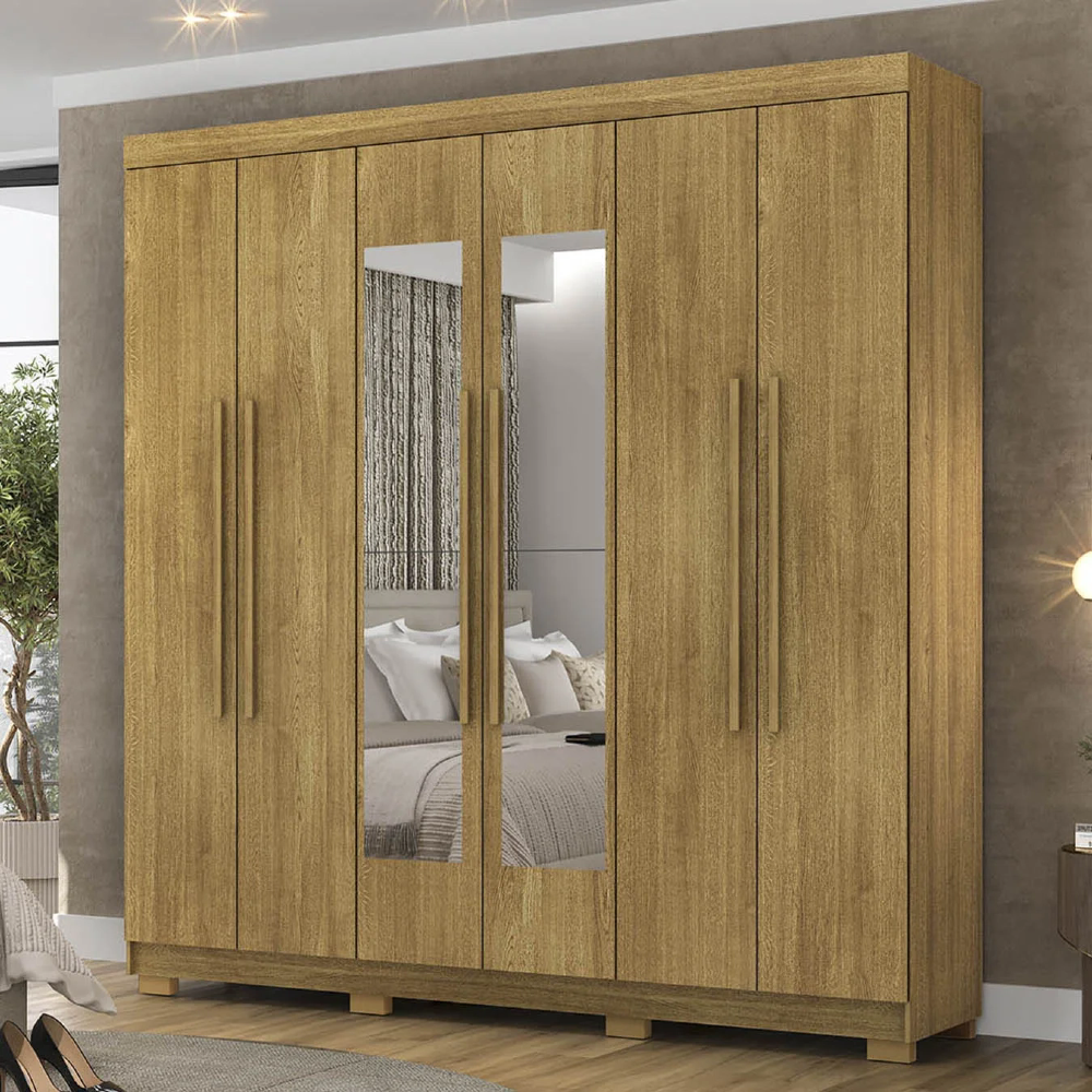 Guarda Roupa Casal 218cm Com Espelho Bolty Nature V02 - Mpozenato