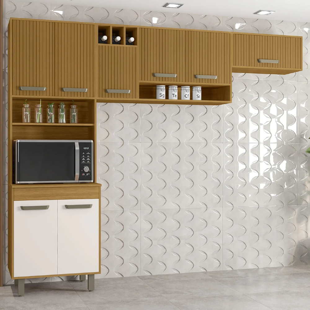 Armário de Cozinha Compacta Emily Freijó/Ripado/Off Acetinado Z44 - Mpozenato