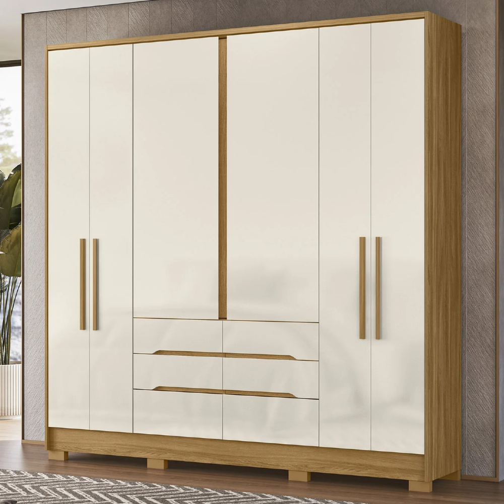 Guarda Roupa Casal 216cm 6 Portas Alabama Freijó/Off Z17     - Mpozenato