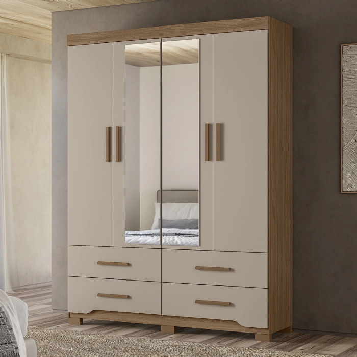 Guarda Roupa Casal 160cm Com Espelho Cancum Carvalho/Fendi Z17 - Mpozenato