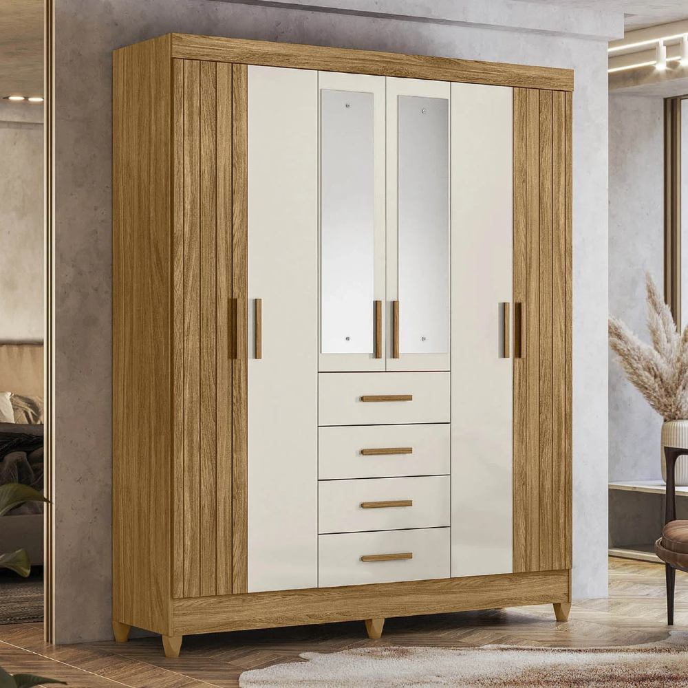 Guarda Roupa Casal 165cm Com Espelho Khani Freijó/Off Z17    - Mpozenato