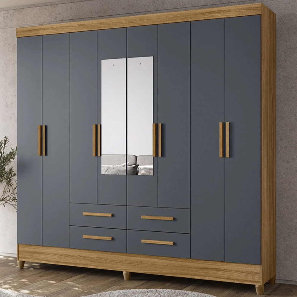 Guarda Roupa Casal 204cm Com Espelho Vitta Freijó/Cinza Z17  - Mpozenato