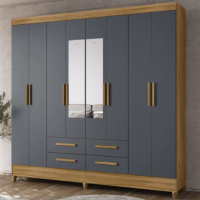 Guarda Roupa Casal 204cm Com Espelho Vitta Freijó/Cinza Z17  - Mpozenato