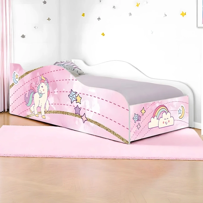 Cama Solteiro Infantil Baixa Para Colchão 188x88cm Unicórnio K06 - Mpozenato