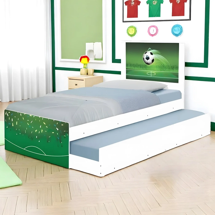 Cama Solteiro Infantil Com Auxiliar 188x88cm Futebol K06 - Mpozenato