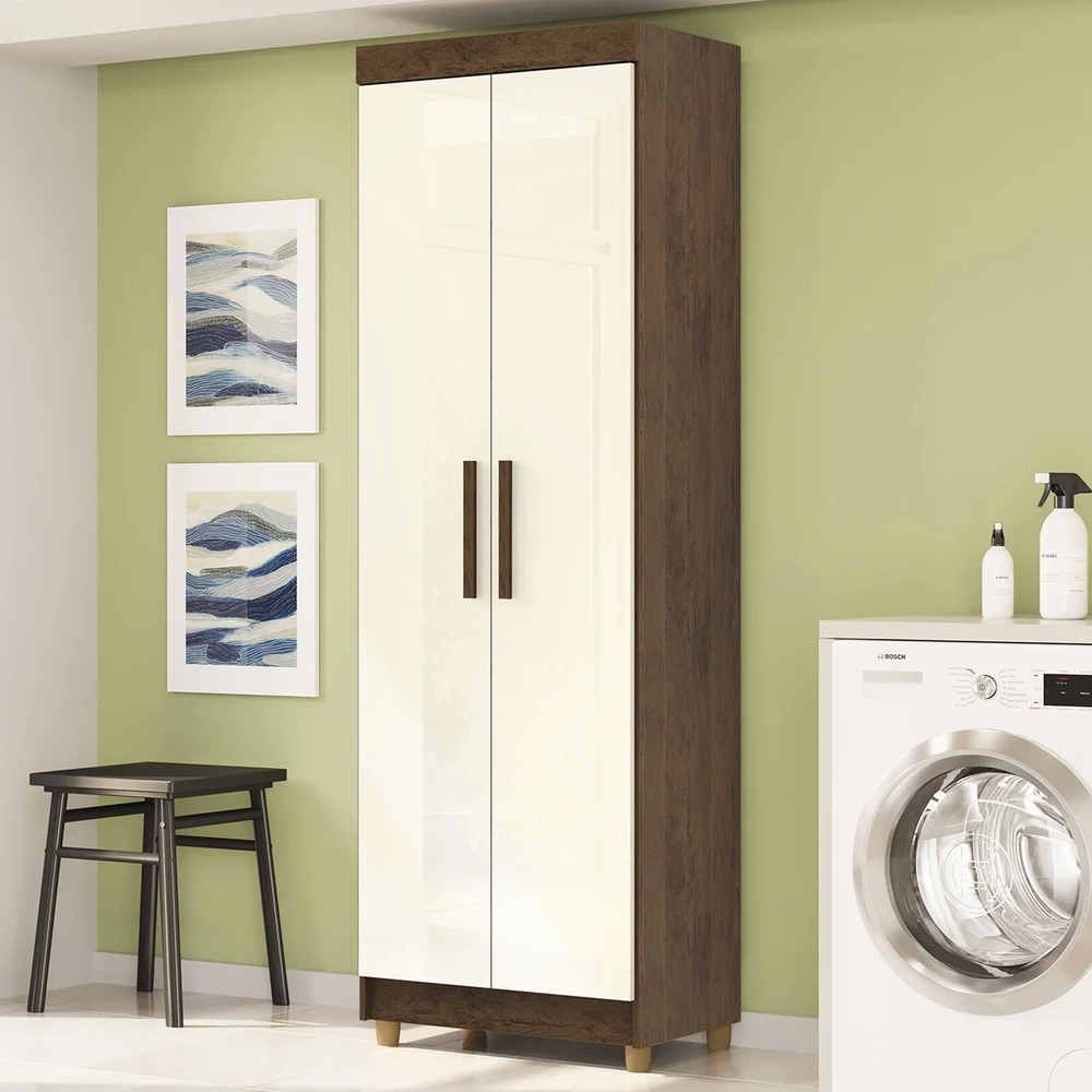 Armário Multiuso 60cm Com 2 Portas Aline Imbuia/Champanhe V02 - Mpozenato
