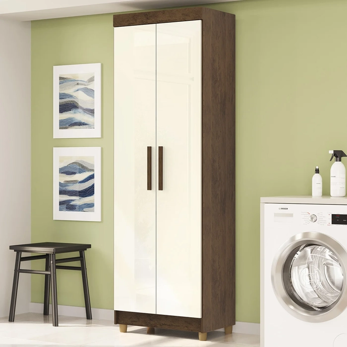 Armário Multiuso 60cm Com 2 Portas Aline Imbuia/Champanhe V02 - Mpozenato