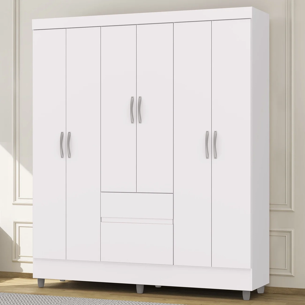 Guarda Roupa Solteiro 154cm Com 6 Portas Mayra Branco Flex V02 - Mpozenato