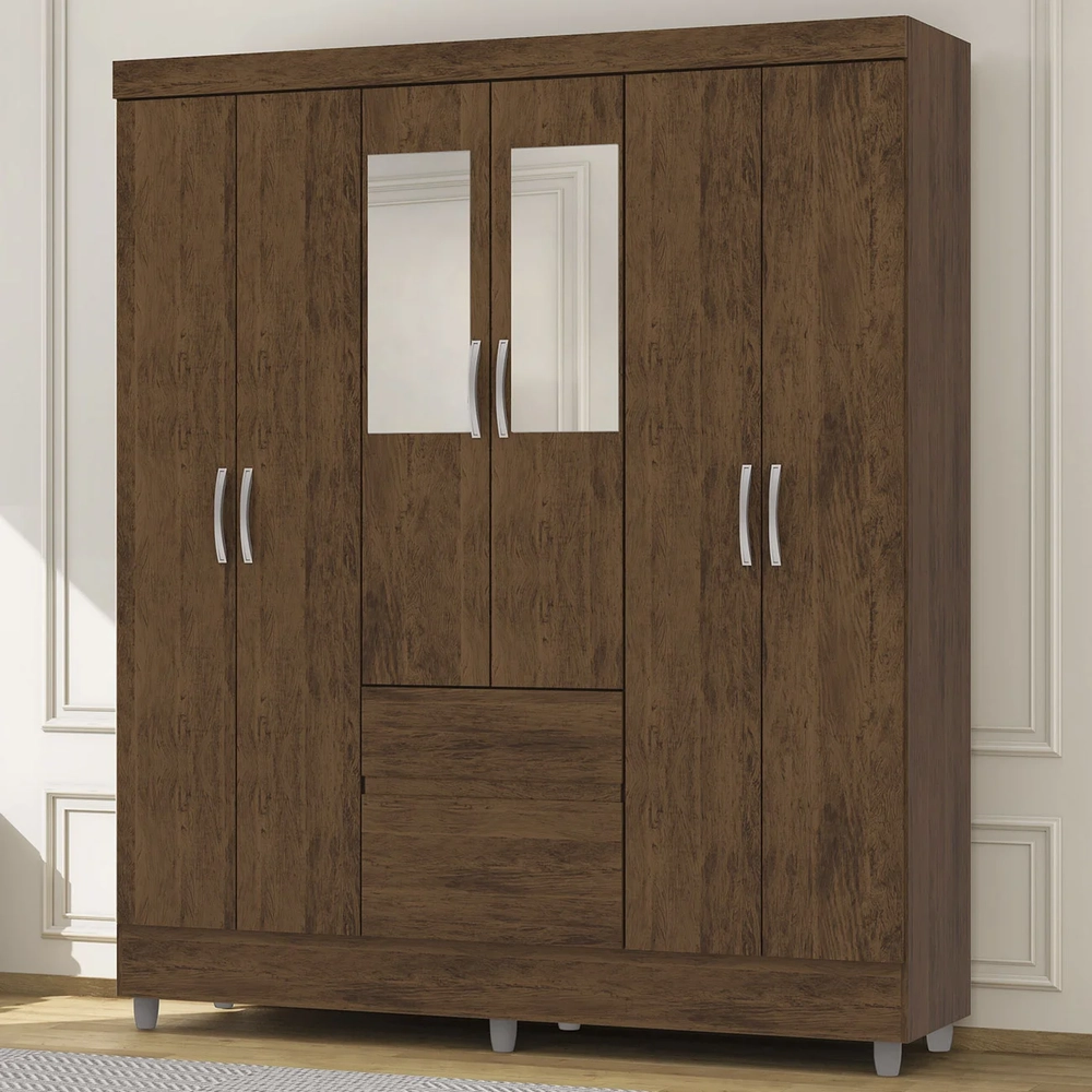 Guarda Roupa Solteiro 154cm Com Espelho Mayra Imbuia V02 - Mpozenato