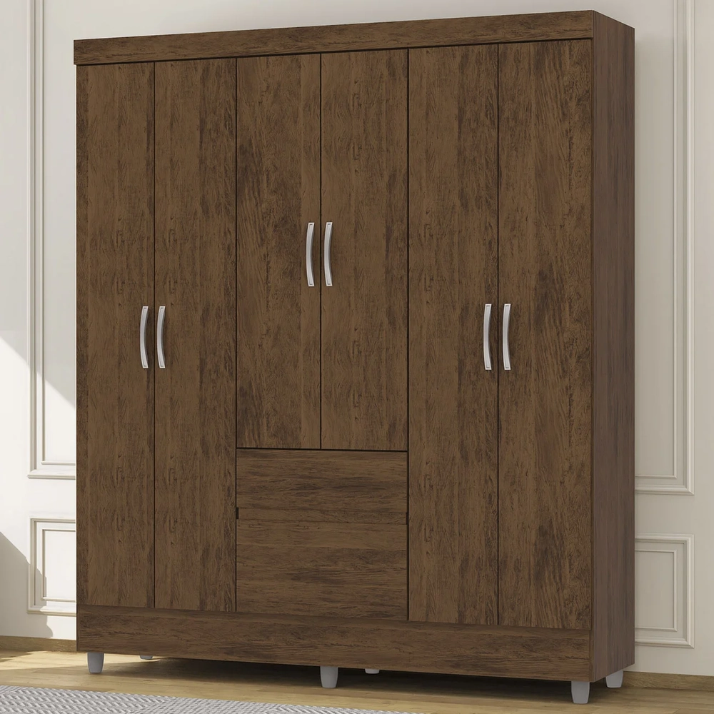 Guarda Roupa Solteiro 154cm Com 6 Portas Mayra Imbuia V02 - Mpozenato