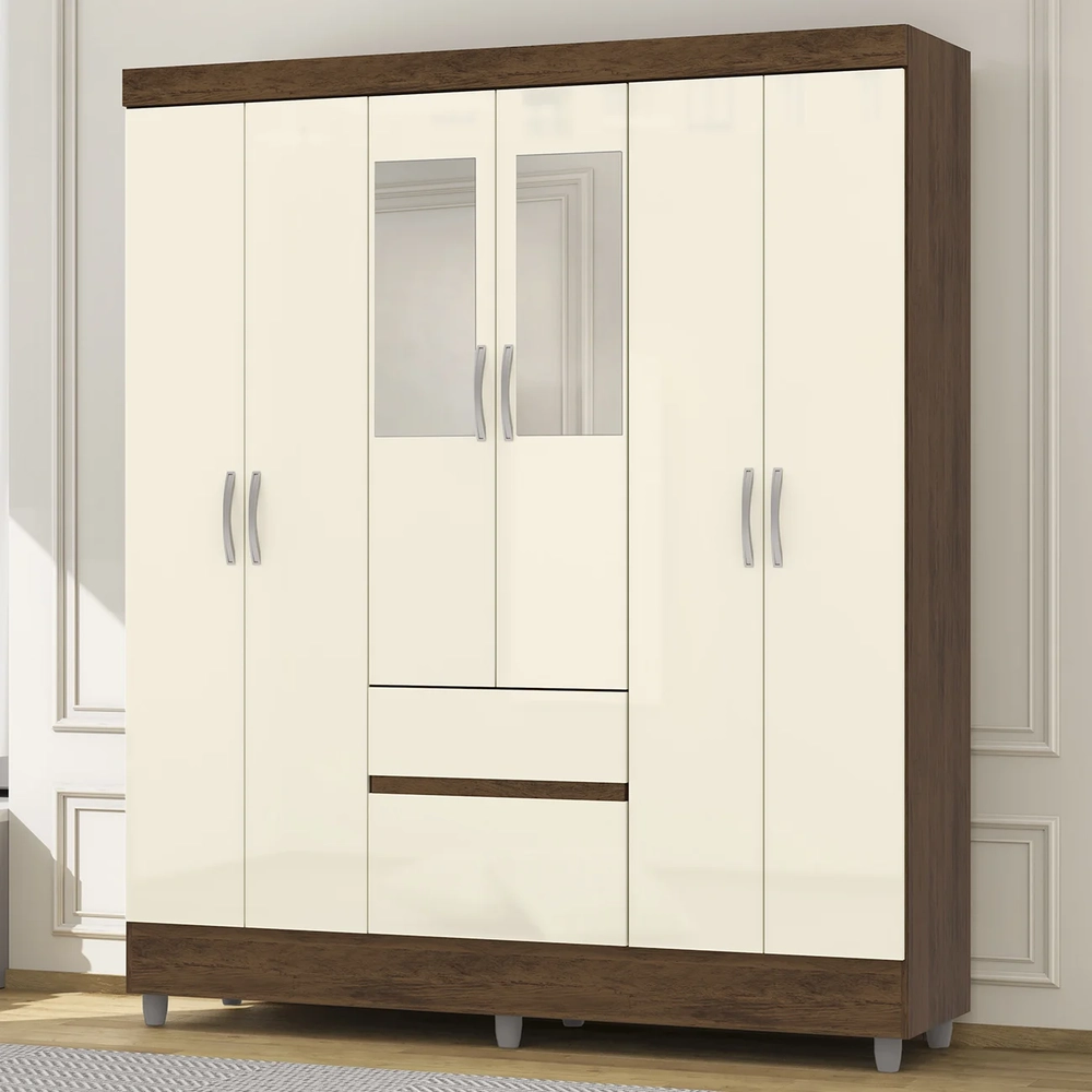Guarda Roupa Solteiro 154cm Com Espelho Mayra Imbuia/Champanhe V02 - Mpozenato