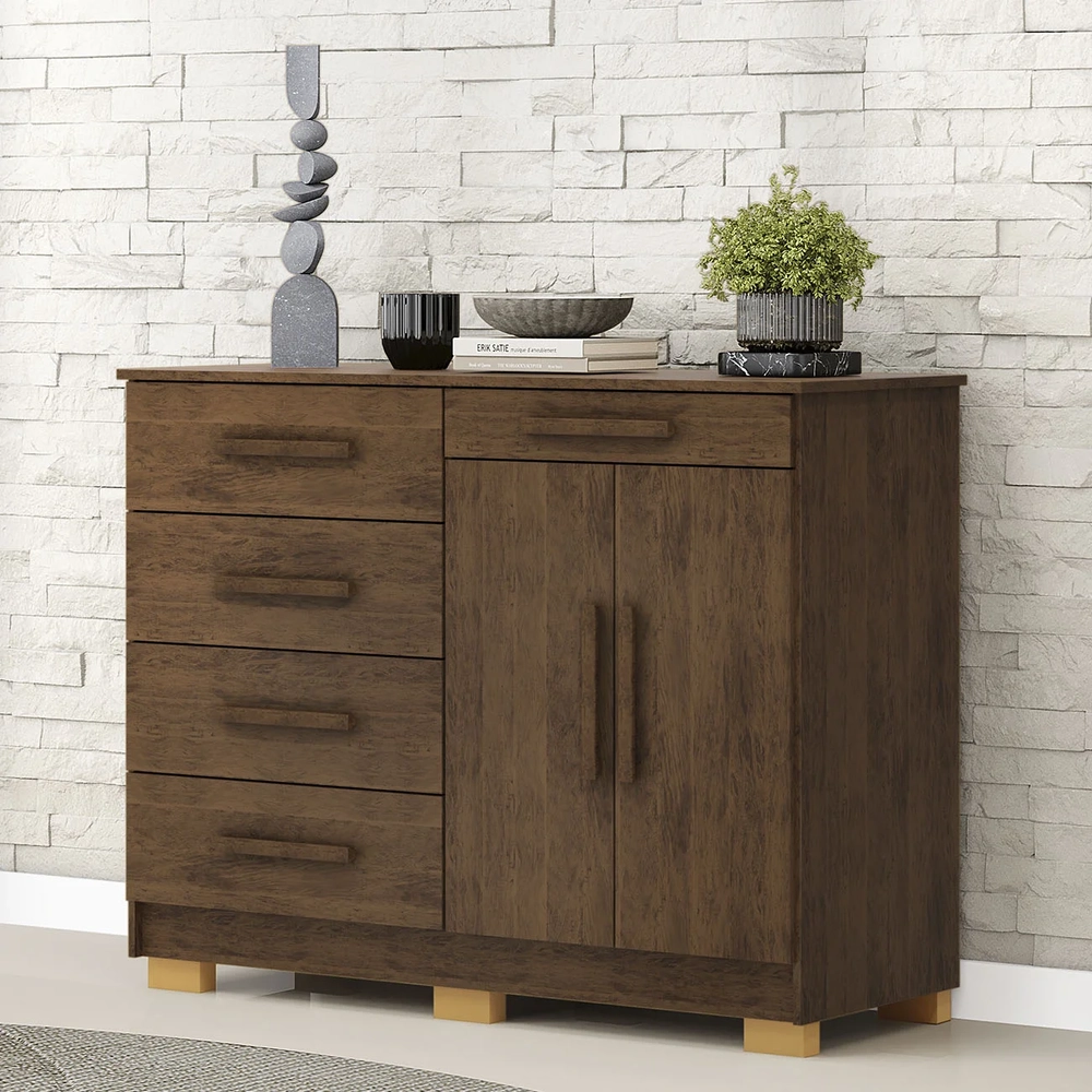 Cômoda Quarto Sapateira 2 Portas 4 Gavetas Lírio Imbuia V02 - Mpozenato