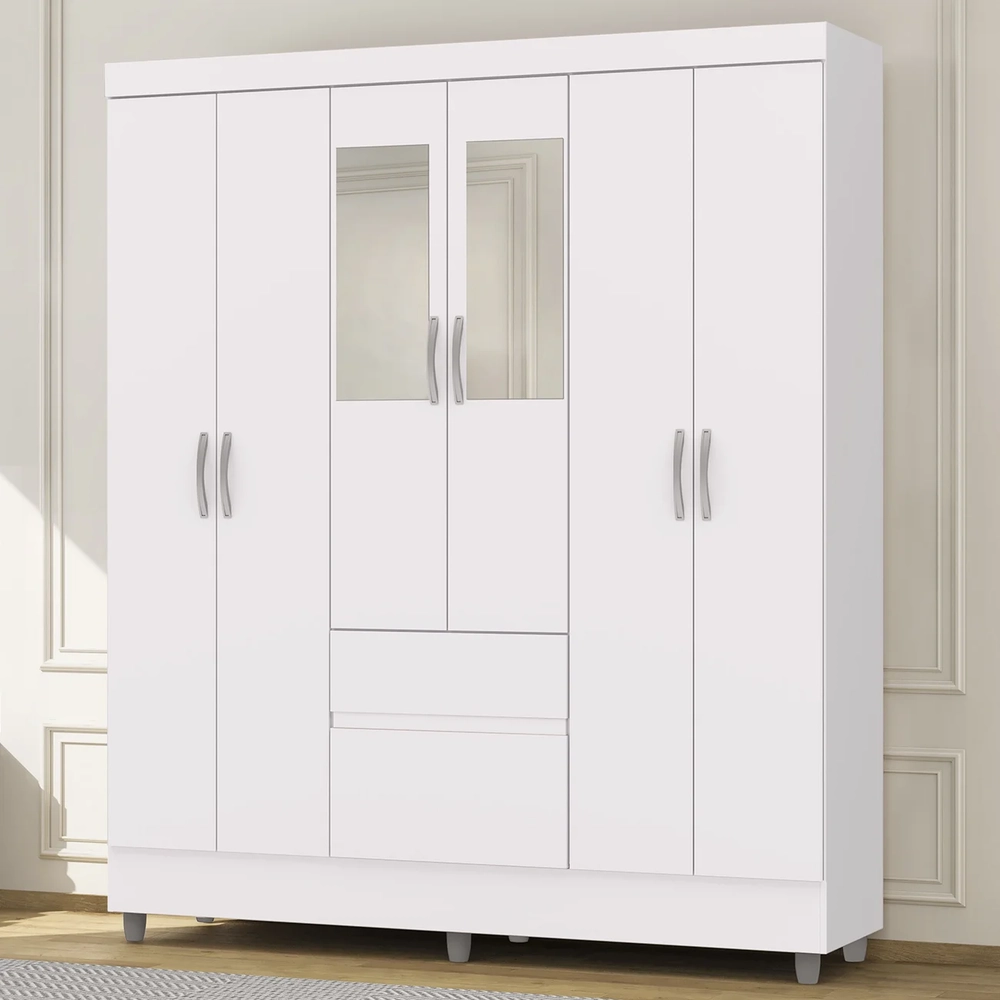 Guarda Roupa Solteiro 154cm Com Espelho Mayra Branco Flex V02 - Mpozenato