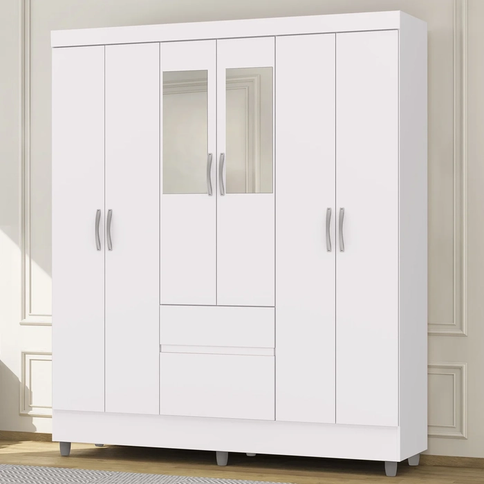 Guarda Roupa Solteiro 154cm Com Espelho Mayra Branco Flex V02 - Mpozenato