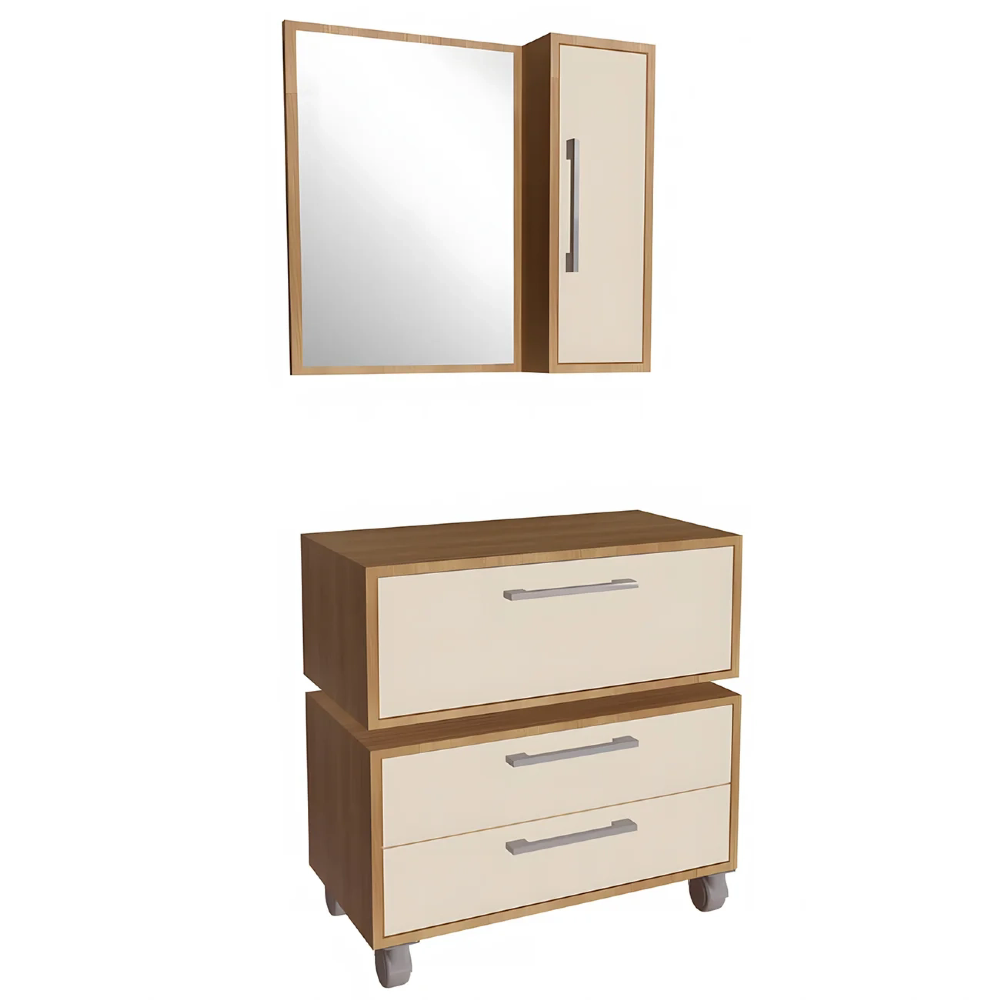 Gabinete Banheiro Gaveteiro e Espelheira Ingrid Mel/Arenas F10 - Mpozenato