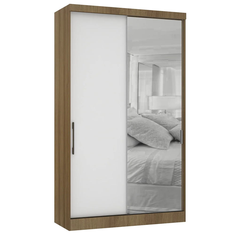 Guarda Roupa Solteiro 135cm 2 Portas e Espelho Delphi Avelã/Branco L01 - Mpozenato