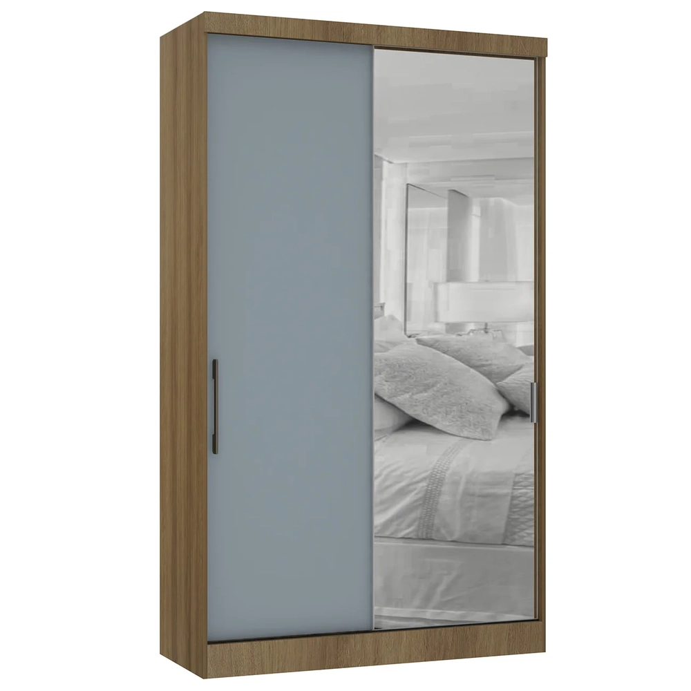 Guarda Roupa Solteiro 135cm 2 Portas e Espelho Delphi Avelã/Grey L01 - Mpozenato