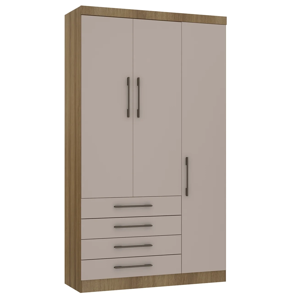 Guarda Roupa Solteiro 132cm 3 Portas 4 Gavetas Delphi Avelã/Cinnamon L01 - Mpozenato