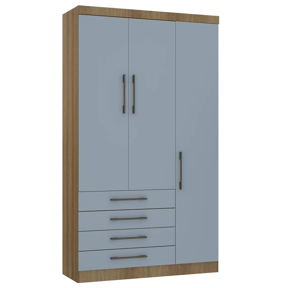 Guarda Roupa Solteiro 132cm 3 Portas 4 Gavetas Delphi Avelã/Grey L01 - Mpozenato