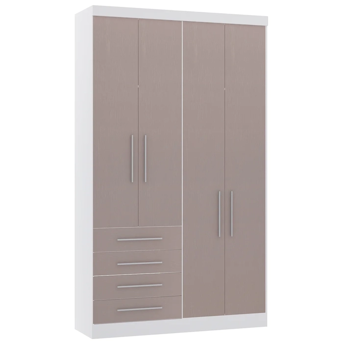 Guarda Roupa Solteiro 135cm 4 Portas 4 Gavetas Taiga Branco/Cinnamon L01 - Mpozenato