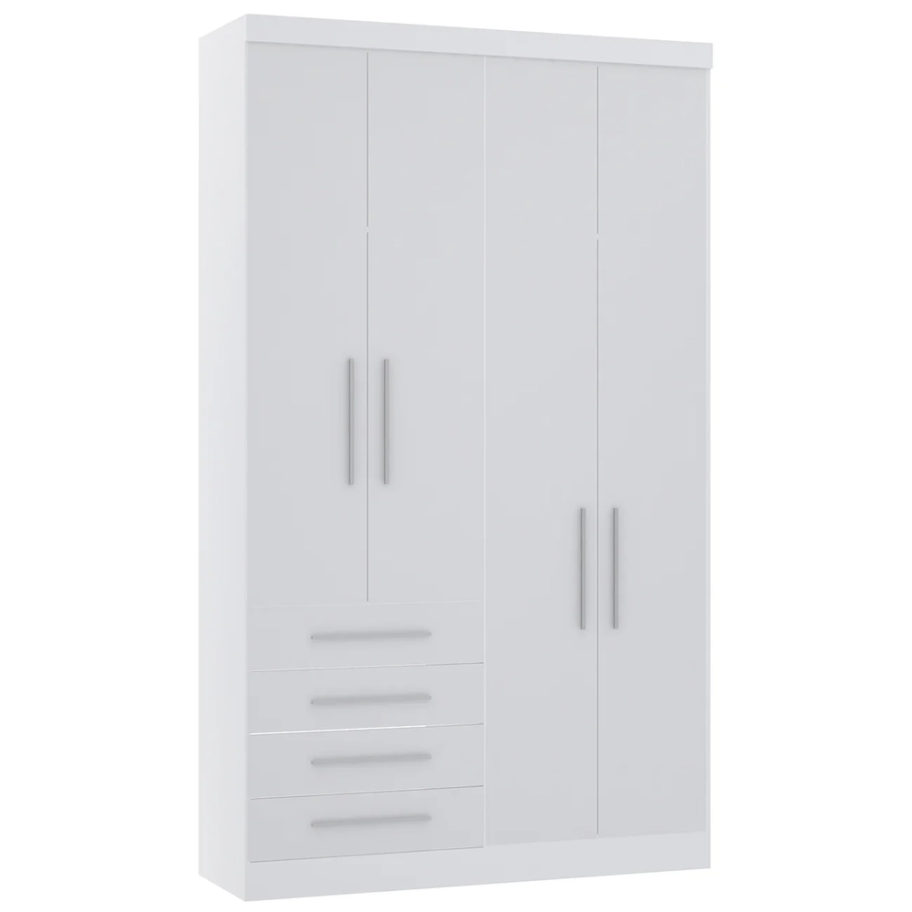 Guarda Roupa Solteiro 135cm 4 Portas 4 Gavetas Taiga Branco L01 - Mpozenato